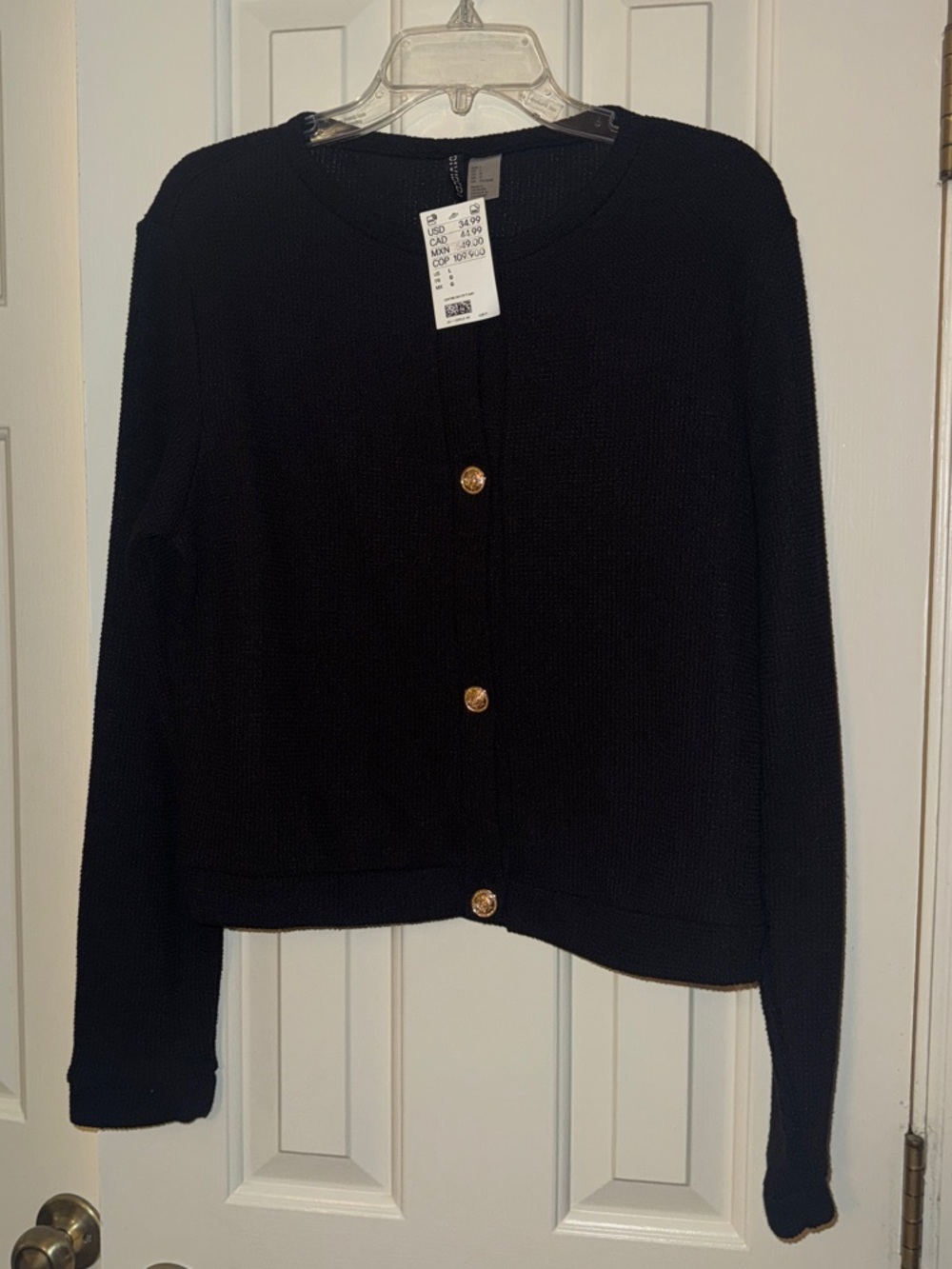 H&M Women's Black Button-Front Long-sleeved Knit Cardigan